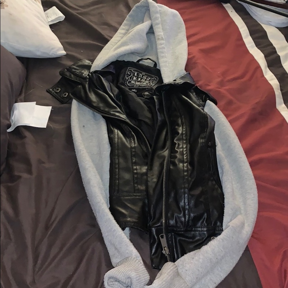 Leather jacket with hood